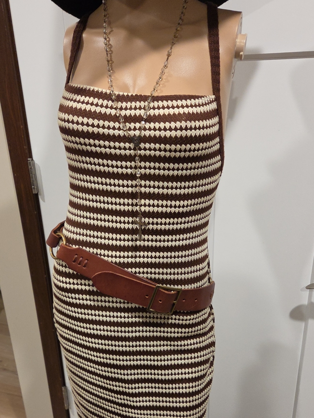 Striped Knit Dress in Brown & Cream